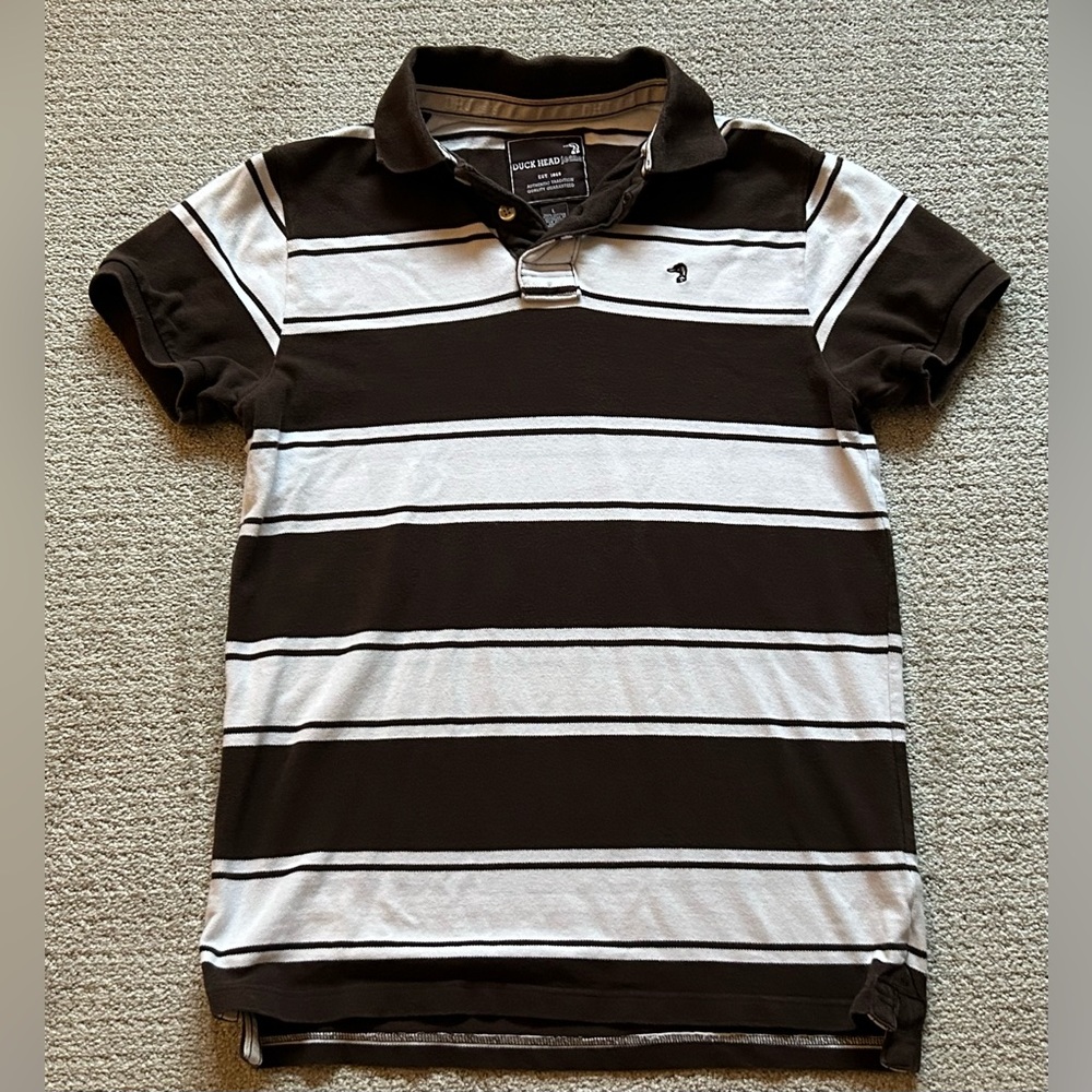 Duck Head‎ Polo Shirt Mens L Brown White Duck Logo Short Sleeve Casual